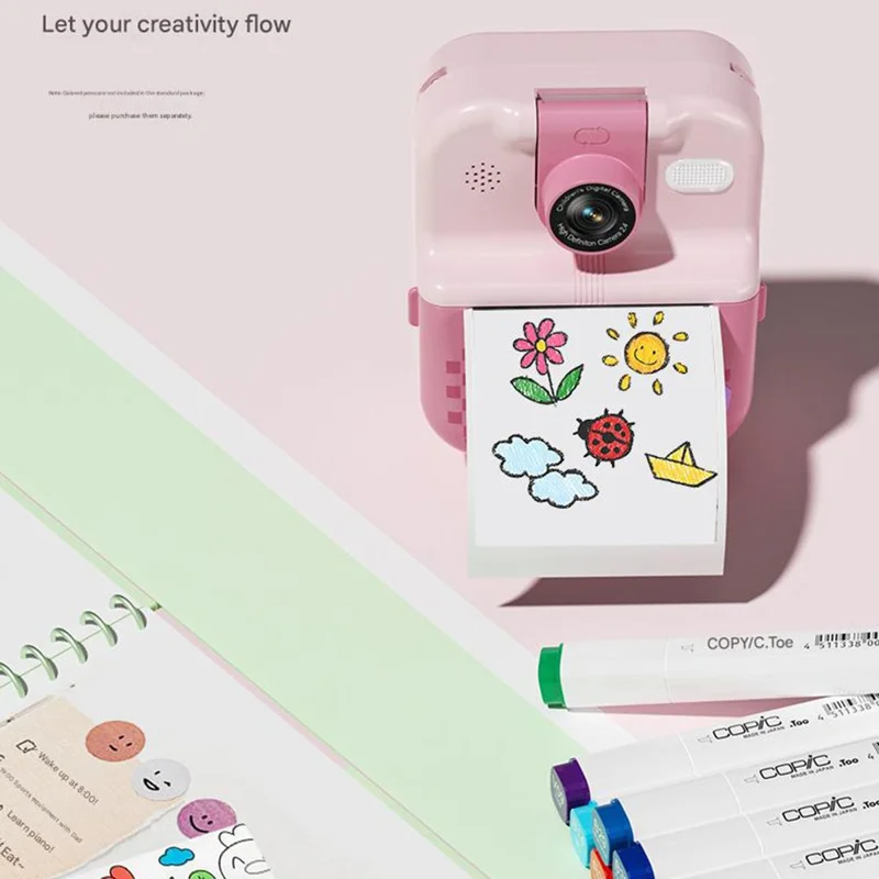 P02 Stampante Fotografica per Bambini con Schermo IPS da 2,4 Pollici e Motivo a Animali Cartoon, Controllo APP, Obiettivo Girevole, Versione Standard - Verde