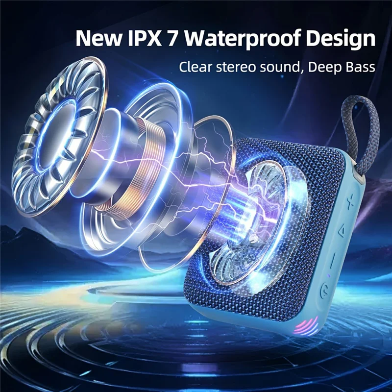 NEWRIXING NR-198 Portable Wireless Bluetooth-compatible Speaker IPX7 Waterproof Outdoor TWS Stereo Subwoofer - Black