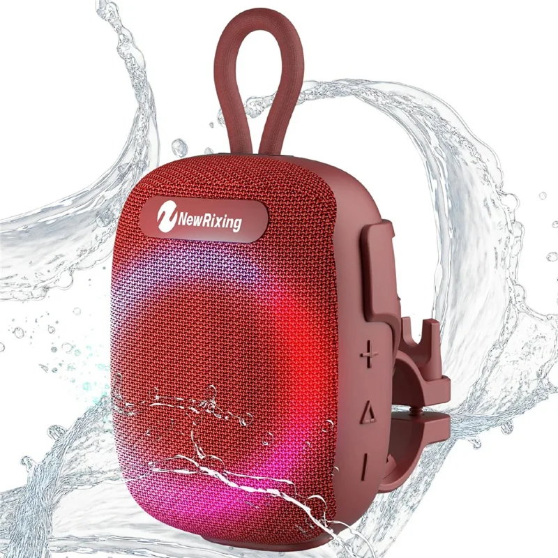NEWRIXING NR-195 Altavoz para Ciclismo 8W, Subwoofer Estéreo Inalámbrico Verdadero con Luz RGB e Impermeable IPX7 - Rojo