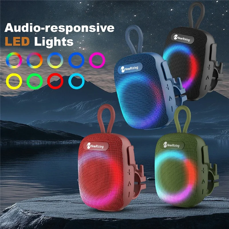 NEWRIXING NR-195 Altavoz para Ciclismo 8W, Subwoofer Estéreo Inalámbrico Verdadero con Luz RGB e Impermeable IPX7 - Rojo