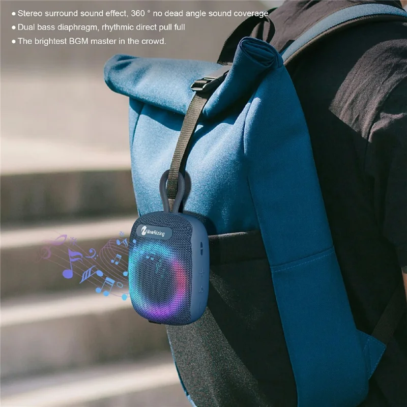 NEWRIXING NR-195 8W Cycling Speaker IPX7 Waterproof True Wireless Stereo Subwoofer with RGB Light - Blue
