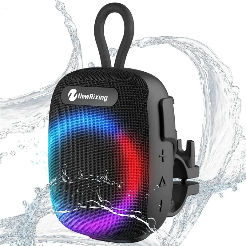 NEWRIXING NR-195 8W Cycling Speaker IPX7 Waterproof True Wireless Stereo Subwoofer with RGB Light - Black