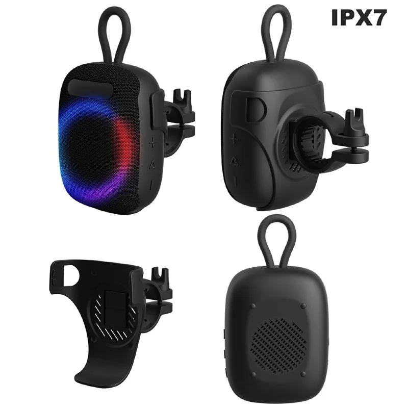 NEWRIXING NR-195 8W Cycling Speaker IPX7 Waterproof True Wireless Stereo Subwoofer with RGB Light - Black