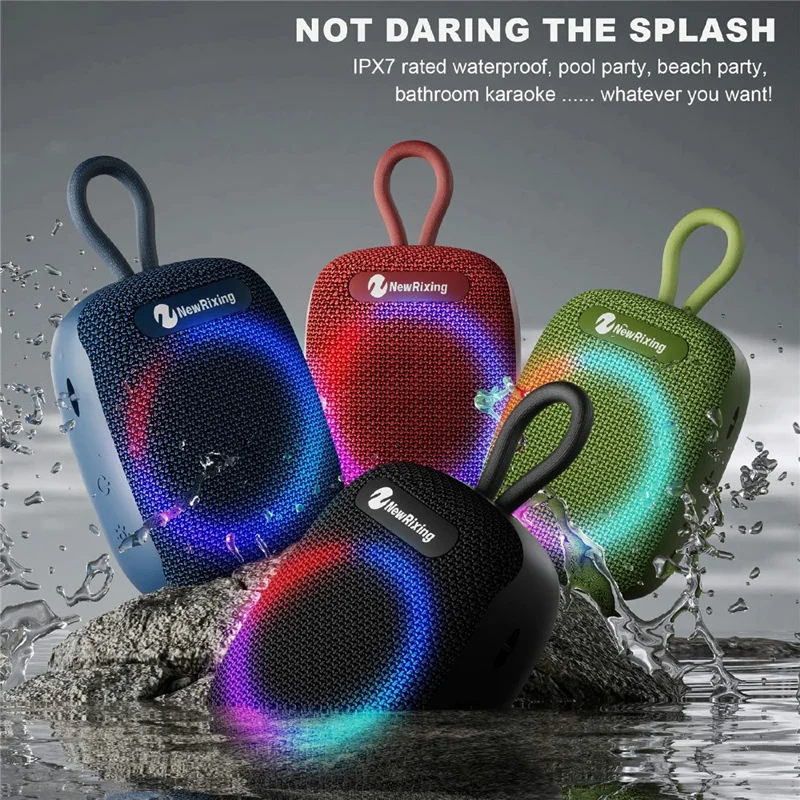 NEWRIXING NR-195 8W Cycling Speaker IPX7 Waterproof True Wireless Stereo Subwoofer with RGB Light - Black