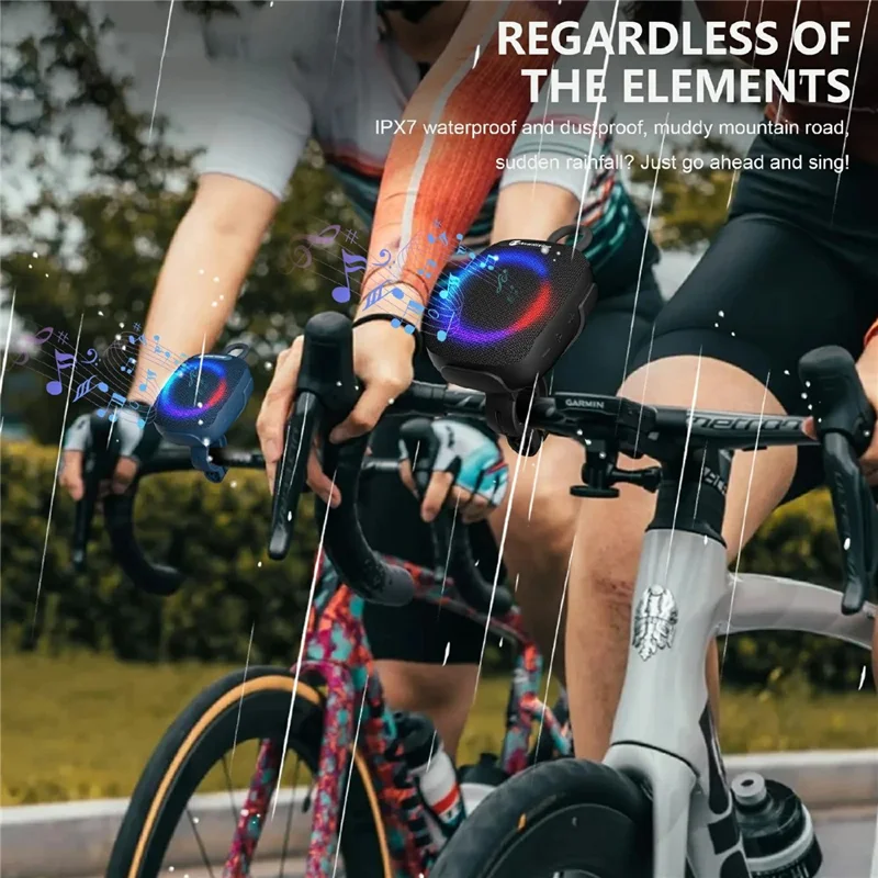 NEWRIXING NR-195 8W Cycling Speaker IPX7 Waterproof True Wireless Stereo Subwoofer with RGB Light - Black