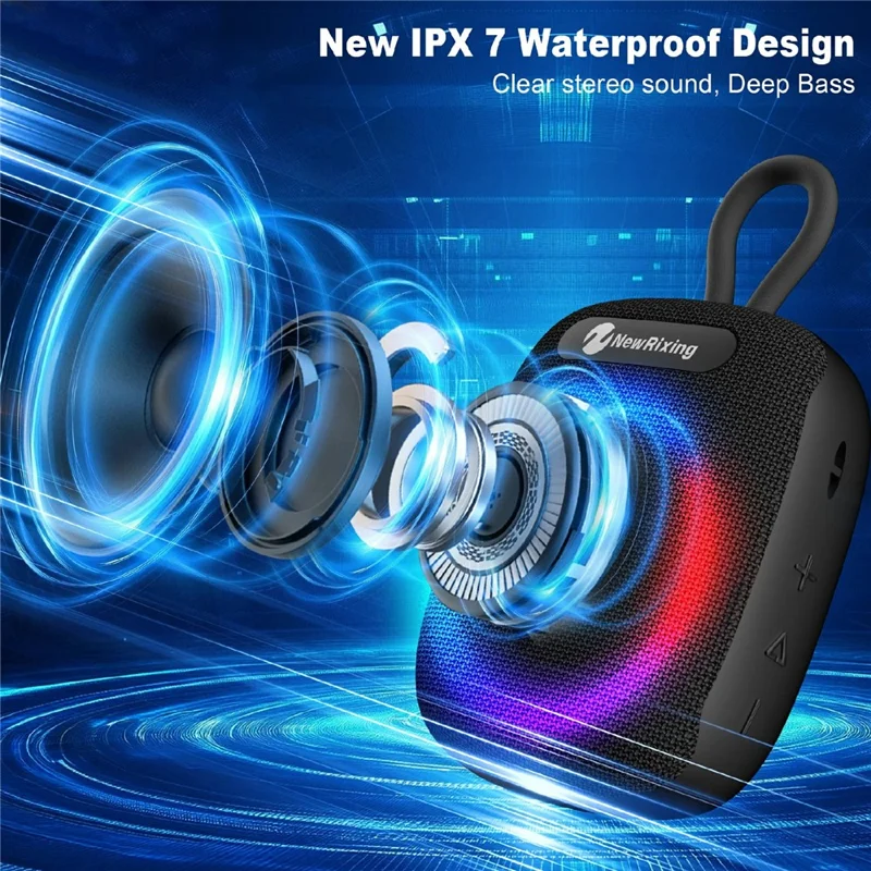 NEWRIXING NR-195 8W Cycling Speaker IPX7 Waterproof True Wireless Stereo Subwoofer with RGB Light - Black