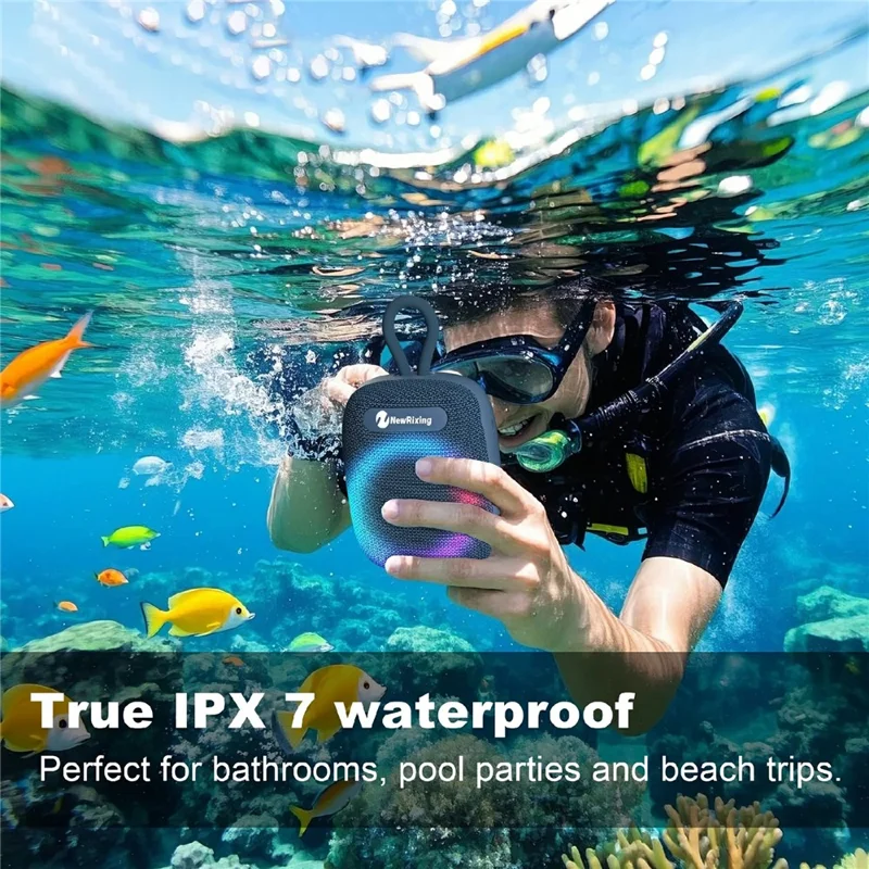 NEWRIXING NR-195 8W Cycling Speaker IPX7 Waterproof True Wireless Stereo Subwoofer with RGB Light - Black