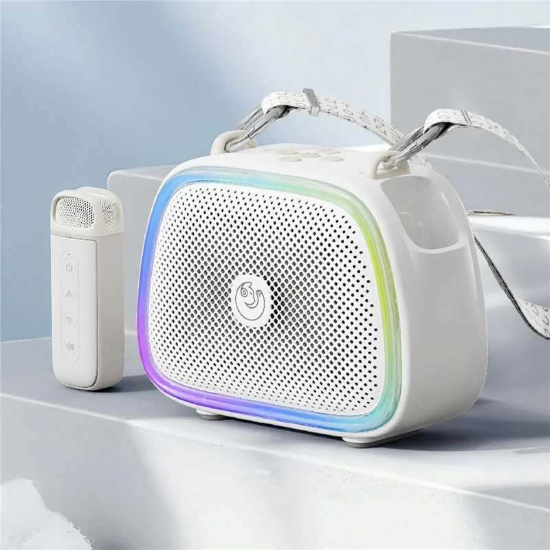 C22 Coluna Sem Fios com 2 Microfones Magnéticos Bluetooth 5.1 Sistema KTV Portátil com Luz RGB - Branco