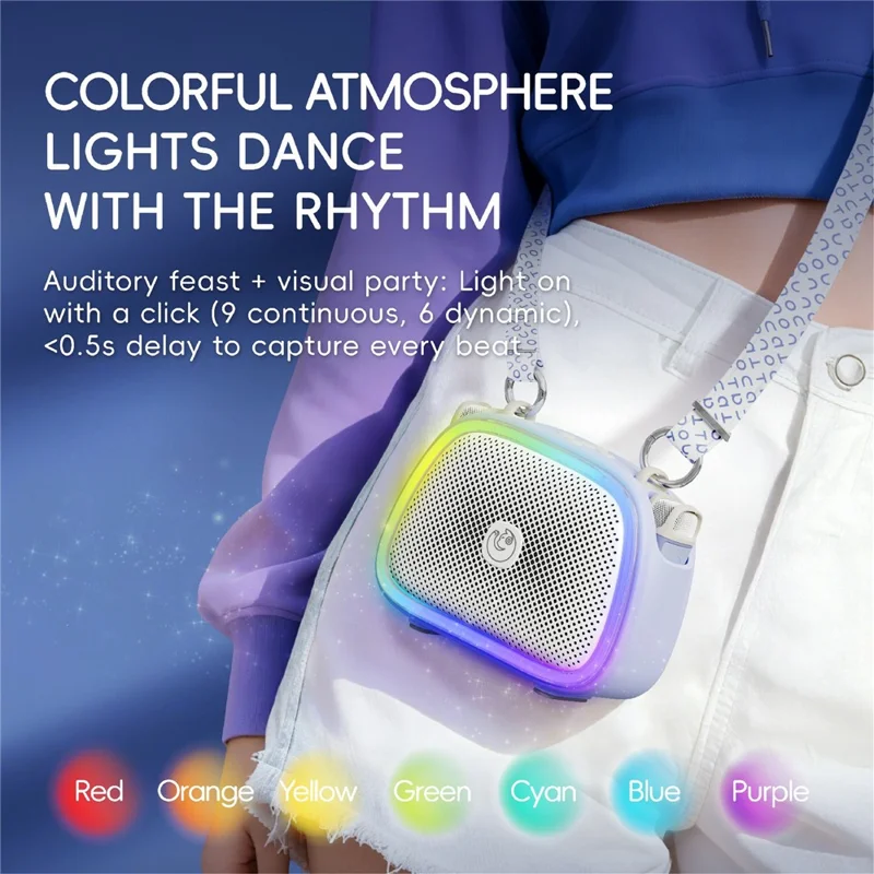 C22 Coluna Sem Fios com 2 Microfones Magnéticos Bluetooth 5.1 Sistema KTV Portátil com Luz RGB - Branco