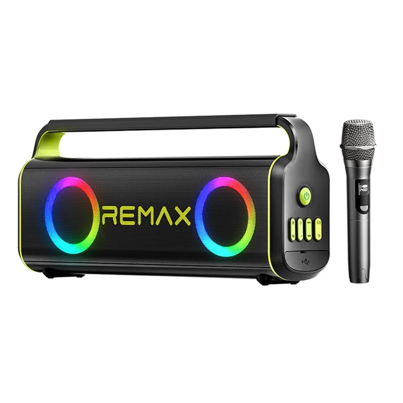 REMAX RB-MB07 Portable Wireless Party Speaker LED Light Bluetooth-Compatible Speaker with Microphone - Black