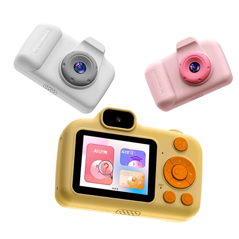 Cámara A101 para niños con lente doble HD de 2,4 pulgadas, cámara educativa de aprendizaje con IA - Amarillo