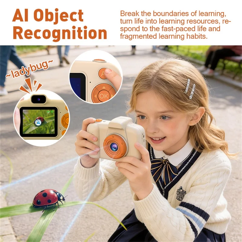 Cámara A101 para niños con lente doble HD de 2,4 pulgadas, cámara educativa de aprendizaje con IA - Amarillo