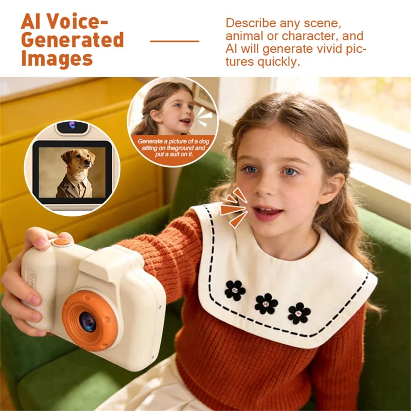 Cámara A101 para niños con lente doble HD de 2,4 pulgadas, cámara educativa de aprendizaje con IA - Amarillo