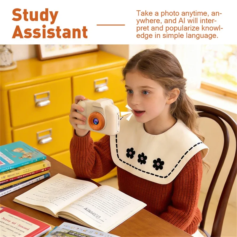 Cámara A101 para niños con lente doble HD de 2,4 pulgadas, cámara educativa de aprendizaje con IA - Amarillo