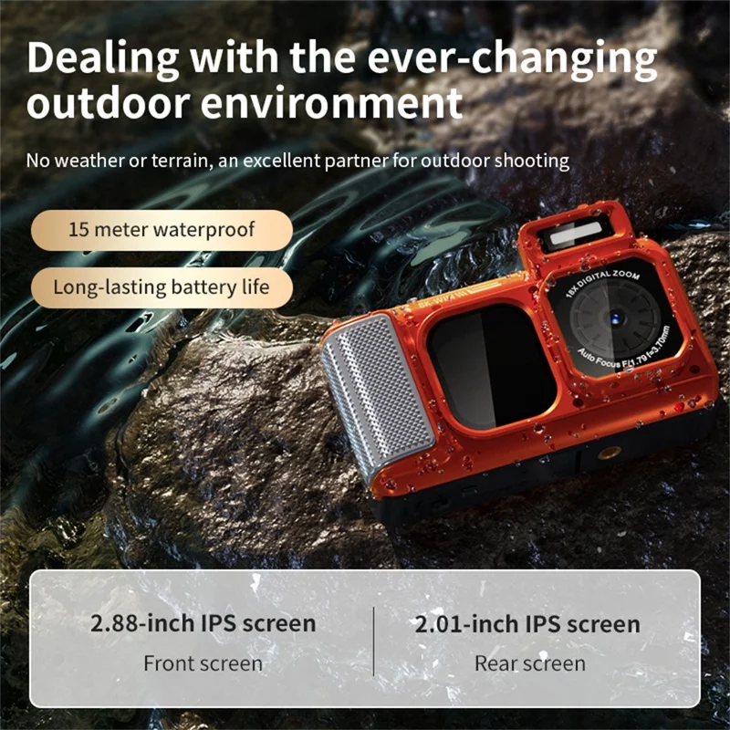 D80 8K 15 м Водонепроницаемая подводная камера с двойным IPS-экраном 2,83 + 2,01 дюйма для дайвинга — черная