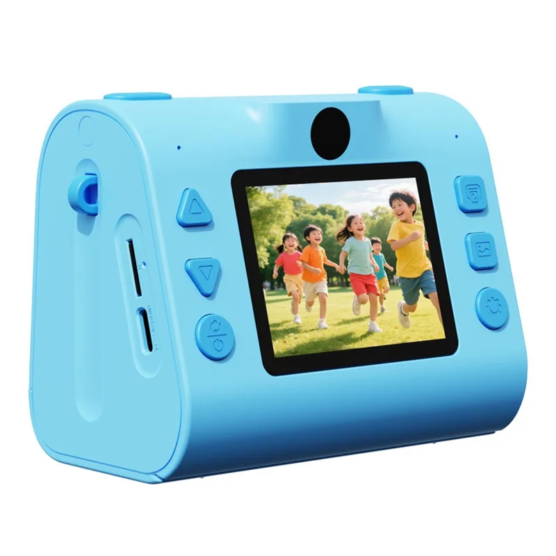 D103 2.4 Inch Kids Digital Camera 1080P IPS Screen Dual Lens Instant Thermal Print Camera Gift - Blue