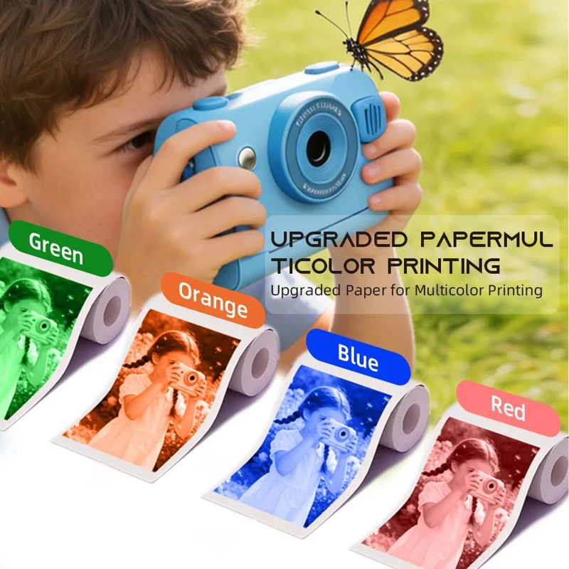 D103 2.4 Inch Kids Digital Camera 1080P IPS Screen Dual Lens Instant Thermal Print Camera Gift - Blue