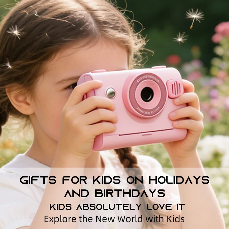 D103 2.4 Inch Kids Digital Camera 1080P IPS Screen Dual Lens Instant Thermal Print Camera Gift - Blue