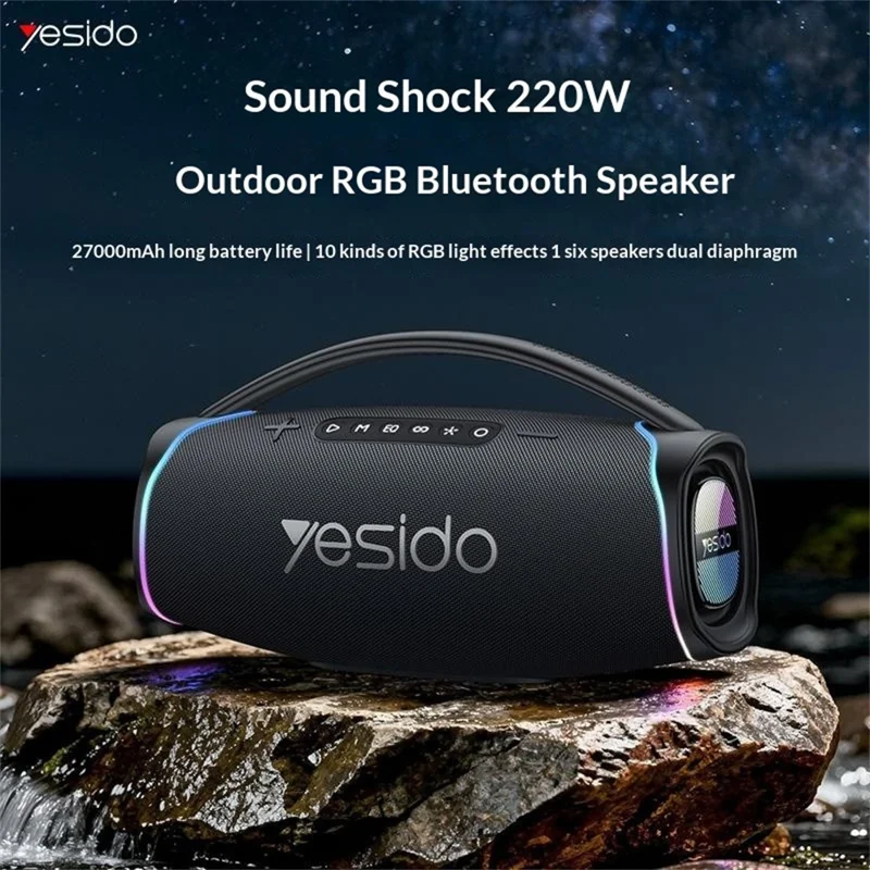 YESIDO YSW46 220W Bluetooth-compatible 5.3 Speaker RGB Outdoor Portable Wireless Speaker with Microphone