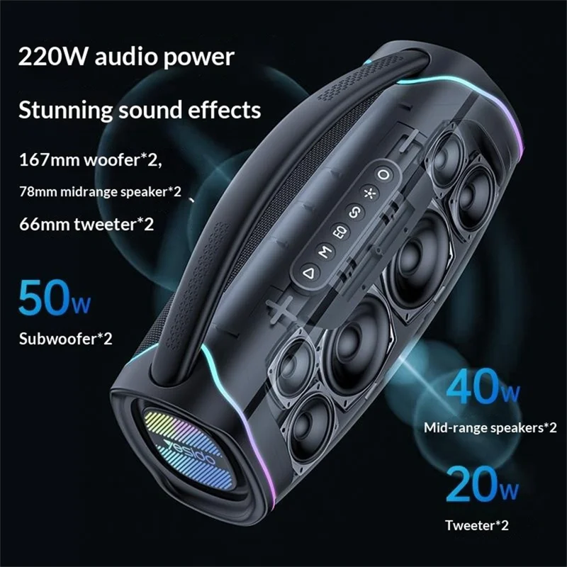 YESIDO YSW46 220W Bluetooth-compatible 5.3 Speaker RGB Outdoor Portable Wireless Speaker with Microphone