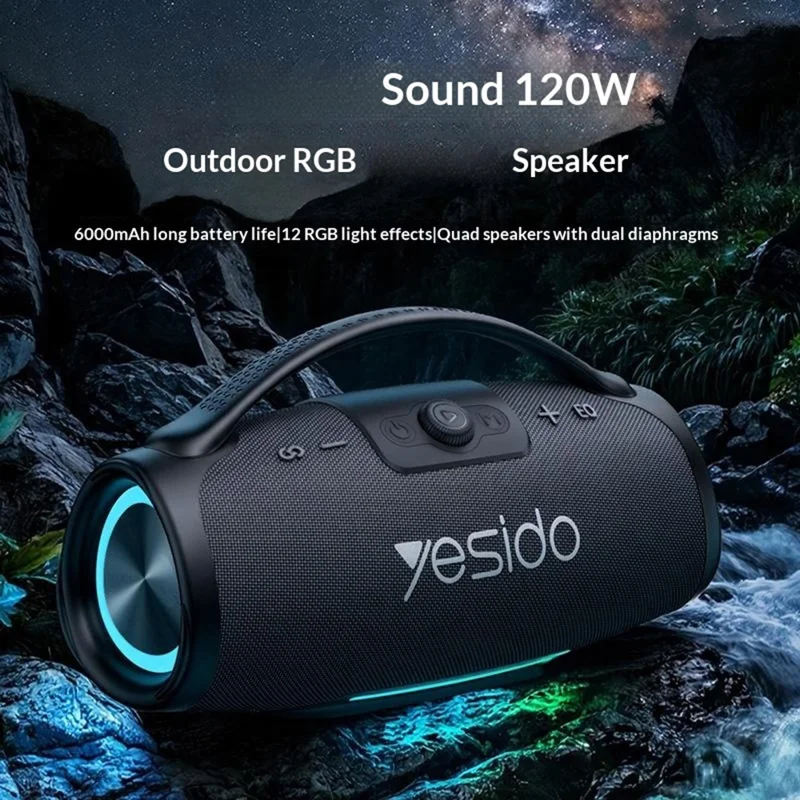 YESIDO YSW45 120W Bluetooth-compatible 5.0 Wireless Speaker RGB Lights Outdoor Portable Speaker with Microphone - Black