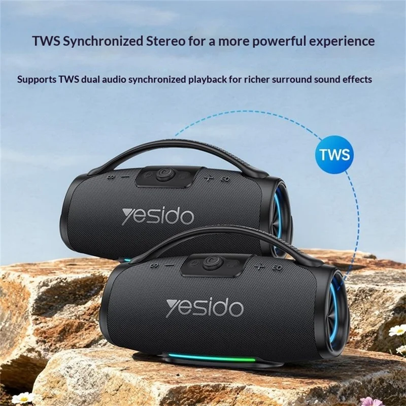 YESIDO YSW45 120W Bluetooth-compatible 5.0 Wireless Speaker RGB Lights Outdoor Portable Speaker with Microphone - Black