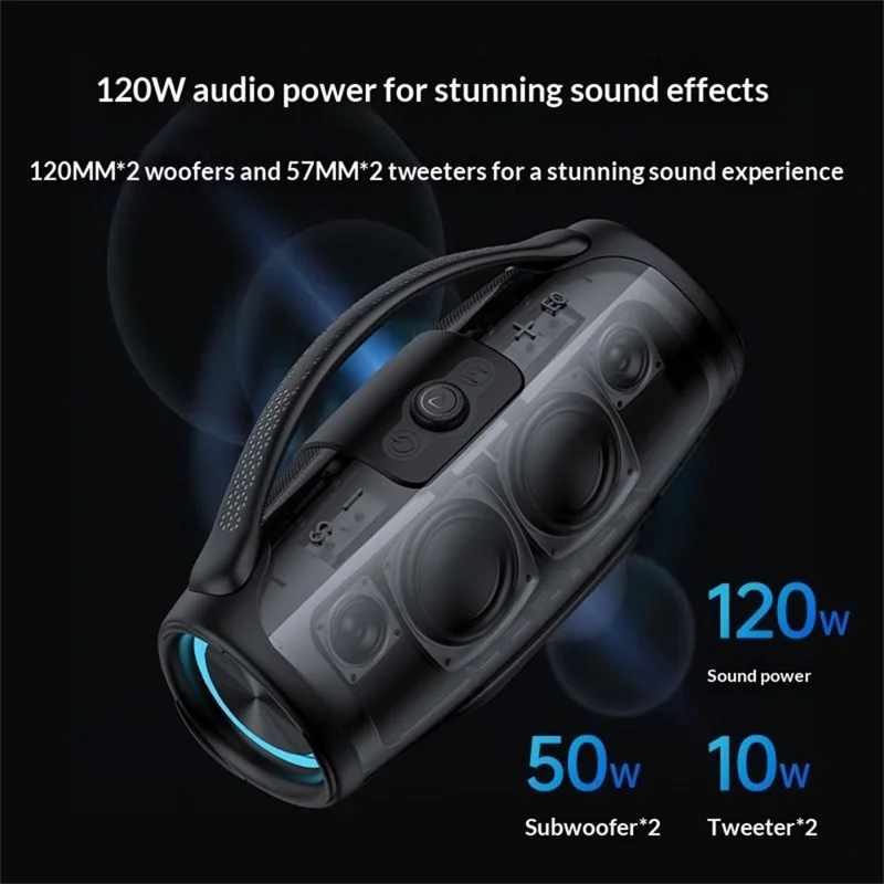 YESIDO YSW45 120W Bluetooth-compatible 5.0 Wireless Speaker RGB Lights Outdoor Portable Speaker with Microphone - Black