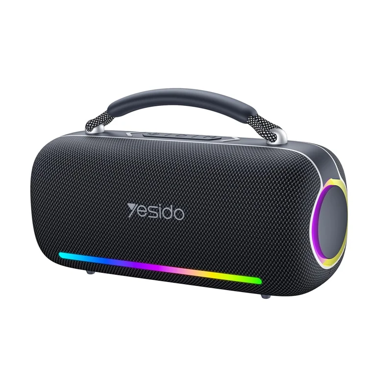 YESIDO YSW43 Enceinte Portable Bluetooth 60 W avec Lumières RGB, Haut-Parleur Étanche IPX5, Sans Fil, avec Poignée pour Fête en Extérieur - Noir