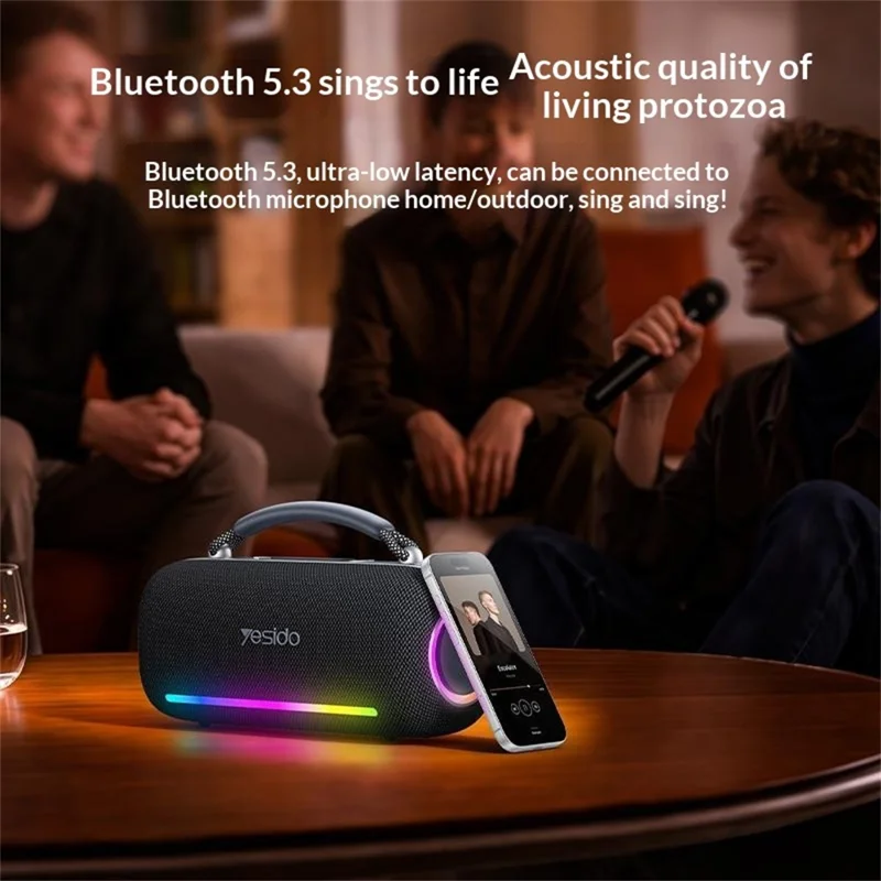 YESIDO YSW43 Enceinte Portable Bluetooth 60 W avec Lumières RGB, Haut-Parleur Étanche IPX5, Sans Fil, avec Poignée pour Fête en Extérieur - Noir