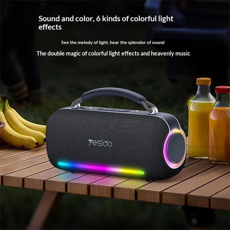 YESIDO YSW43 Enceinte Portable Bluetooth 60 W avec Lumières RGB, Haut-Parleur Étanche IPX5, Sans Fil, avec Poignée pour Fête en Extérieur - Noir