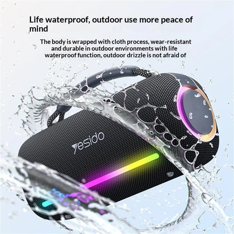YESIDO YSW43 Enceinte Portable Bluetooth 60 W avec Lumières RGB, Haut-Parleur Étanche IPX5, Sans Fil, avec Poignée pour Fête en Extérieur - Noir
