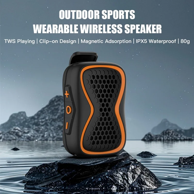 Clip-On Bluetooth-compatible Speaker Magnetic Waterproof IPX5 TWS Stereo Mini Wireless Subwoofer for Sports - Black