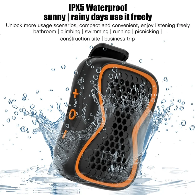 Clip-On Bluetooth-compatible Speaker Magnetic Waterproof IPX5 TWS Stereo Mini Wireless Subwoofer for Sports - Black