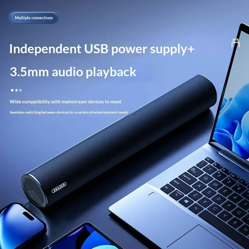 ERAZER W110 Desktop USB Wired Speaker 3.5mm Audio Input 6W Portable Speaker for PC Gaming (Invested By Lenovo) - Black