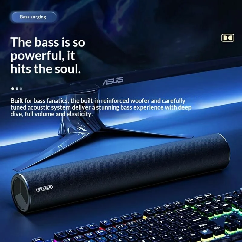 ERAZER W110 Desktop USB Wired Speaker 3.5mm Audio Input 6W Portable Speaker for PC Gaming (Invested By Lenovo) - Black