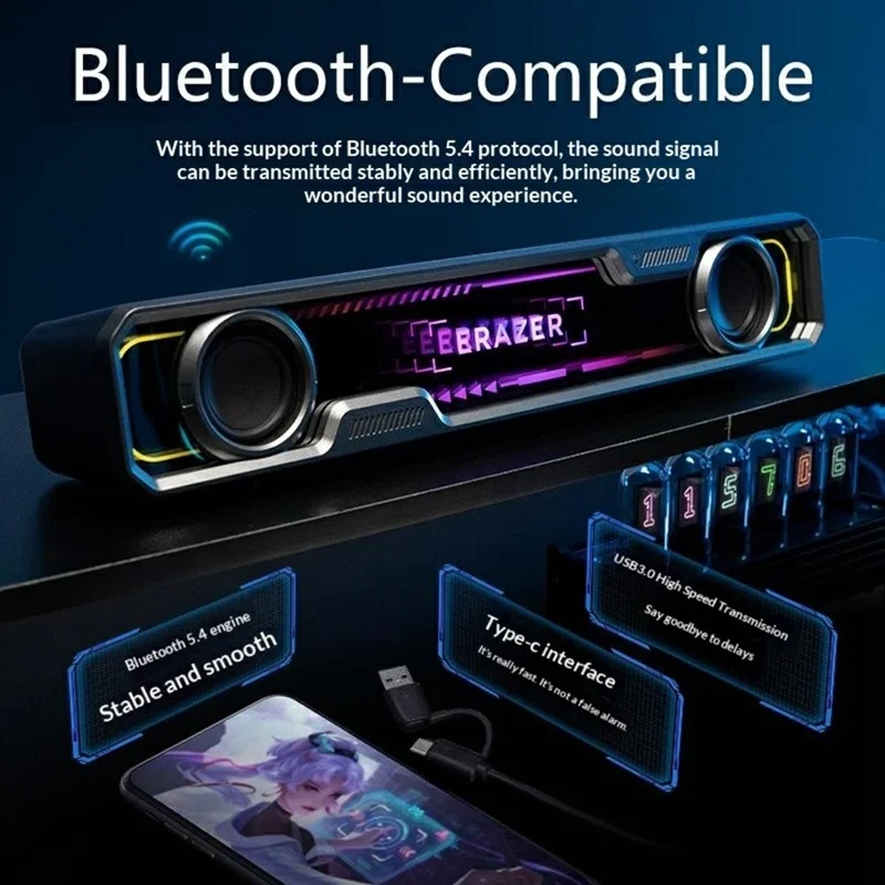 ERAZER W108 Desktop USB Wired Abyss RGB Lighting Bluetooth-compatible Speaker 3 EQ Modes Computer Speaker (Invested By Lenovo) - White