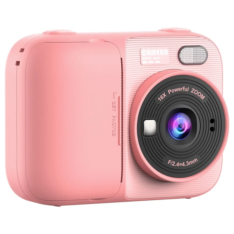 P97 Kids Instant Print Camera Kids Digital Camera 2.4 Inch IPS Screen 16X Zoom LED Flash Camera Toy (No Memory Card) - Pink