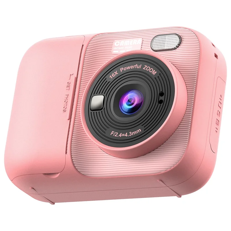 P97 Kids Instant Print Camera Kids Digital Camera 2.4 Inch IPS Screen 16X Zoom LED Flash Camera Toy (No Memory Card) - Pink