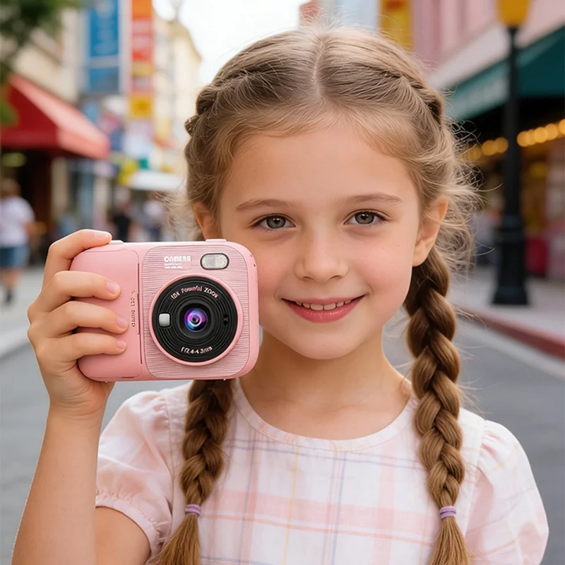 P97 Kids Instant Print Camera Kids Digital Camera 2.4 Inch IPS Screen 16X Zoom LED Flash Camera Toy (No Memory Card) - Pink