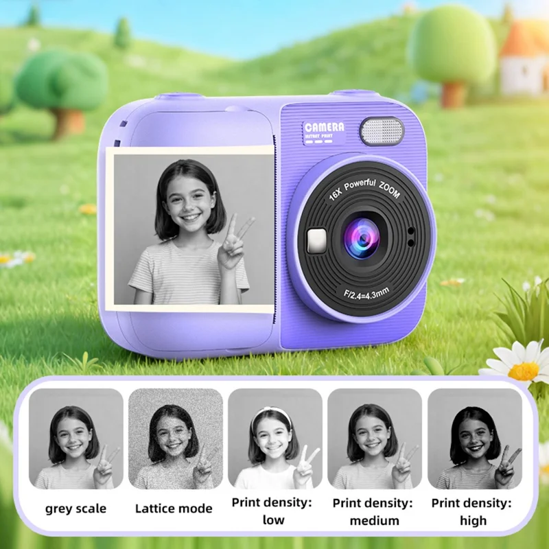 P97 Kids Instant Print Camera Kids Digital Camera 2.4 Inch IPS Screen 16X Zoom LED Flash Camera Toy (No Memory Card) - Pink