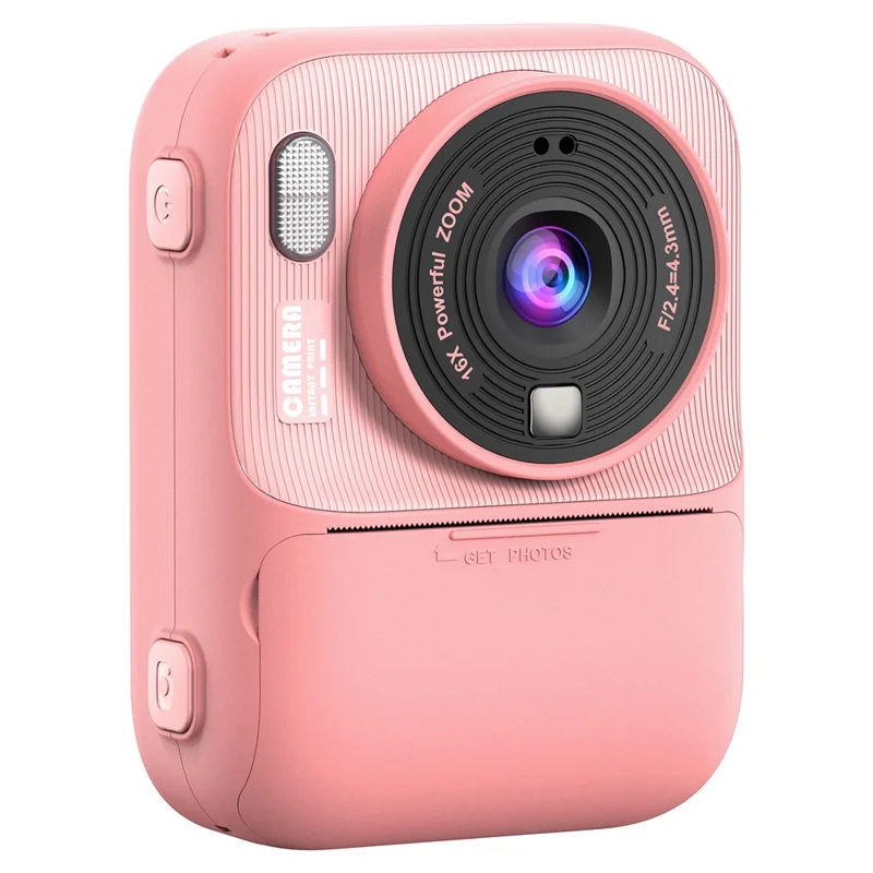 P97 Kids Instant Print Camera Kids Digital Camera 2.4 Inch IPS Screen 16X Zoom LED Flash Camera Toy with 32G Memory Card - Pink
