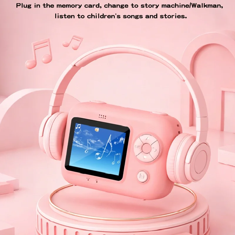 P97 Kids Instant Print Camera Kids Digital Camera 2.4 Inch IPS Screen 16X Zoom LED Flash Camera Toy with 32G Memory Card - Pink