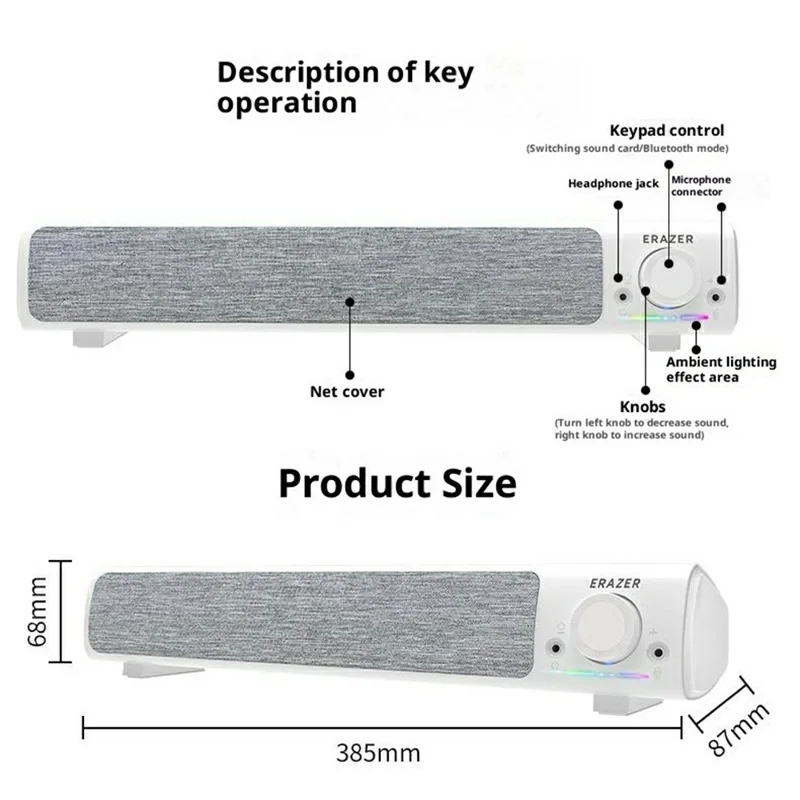 ERAZER A101Pro Desktop PC Speaker Bluetooth-compatible 5.3 USB Wired Computer Speaker for Gaming Office (Invested By Lenovo) - White