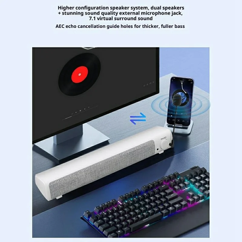 ERAZER A101Pro Desktop PC Speaker Bluetooth-compatible 5.3 USB Wired Computer Speaker for Gaming Office (Invested By Lenovo) - White