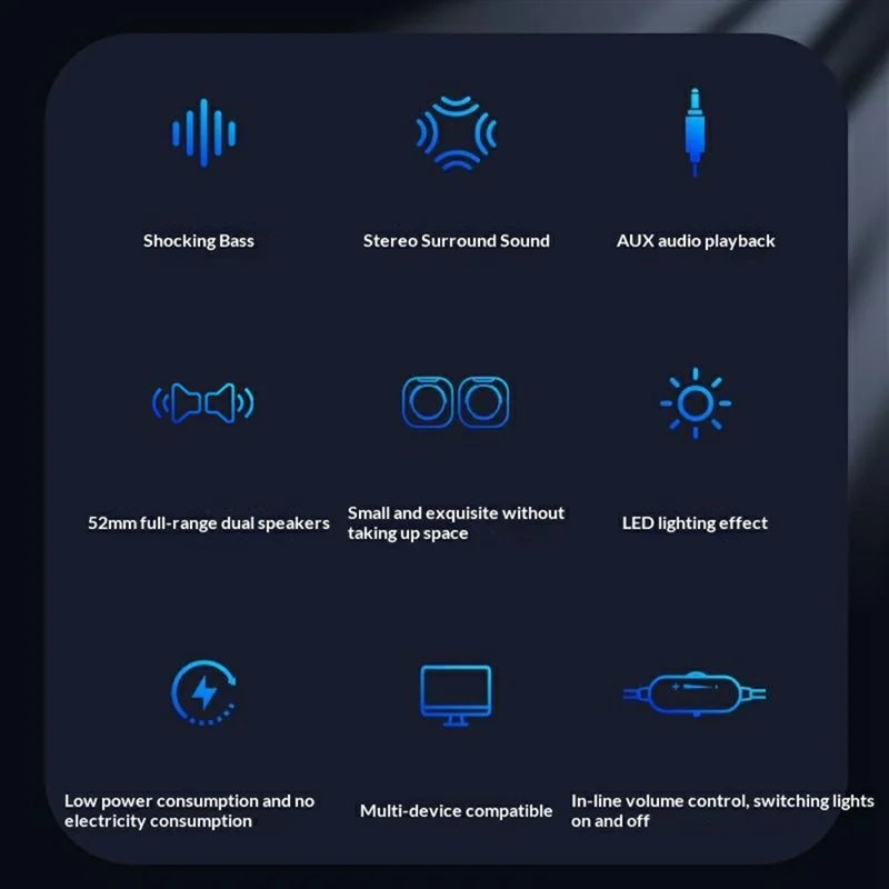 ERAZER A300Pro 1 Pair Desktop Computer Speakers 2.0 Wired LED USB Powered Gaming Speakers for PC Laptop (Invested By Lenovo) - Black