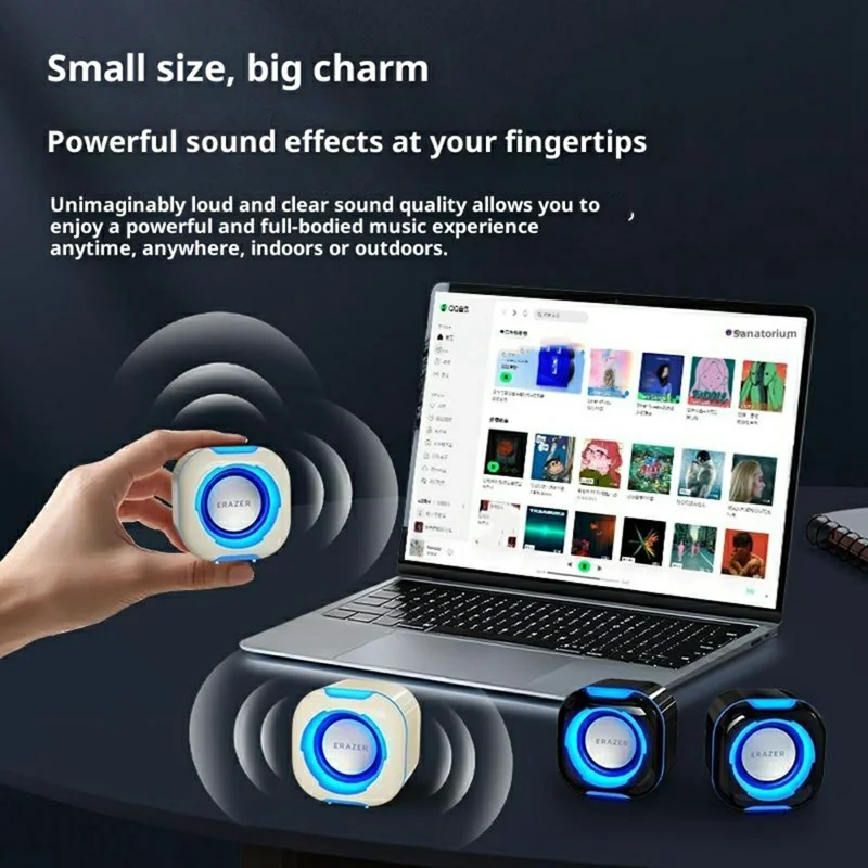 ERAZER A300Pro 1 Pair Desktop Computer Speakers 2.0 Wired LED USB Powered Gaming Speakers for PC Laptop (Invested By Lenovo) - Black