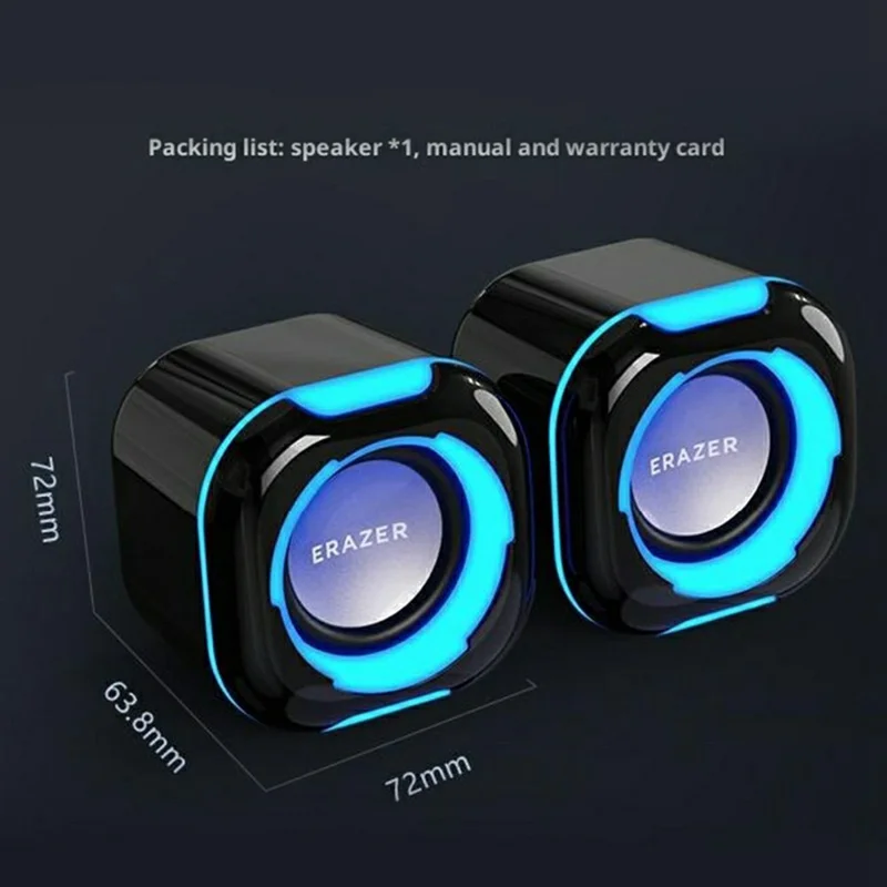 ERAZER A300Pro 1 Pair Desktop Computer Speakers 2.0 Wired LED USB Powered Gaming Speakers for PC Laptop (Invested By Lenovo) - Black
