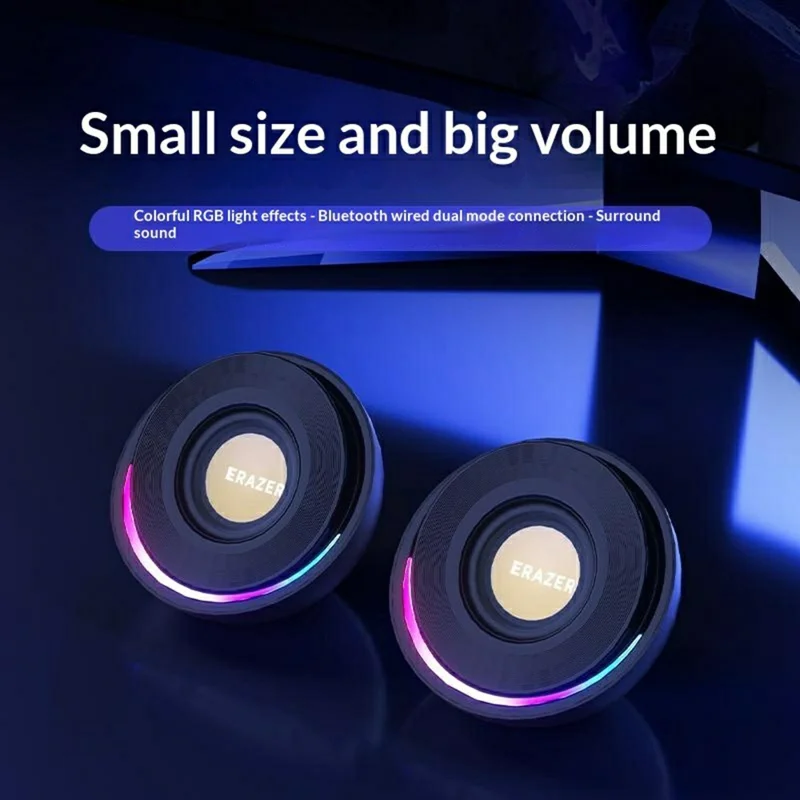ERAZER A500 1 Pair Desktop 2.0 PC Speakers RGB Bluetooth-compatible USB Wired Computer 10W Audio Speakers (Invested By Lenovo) - Black