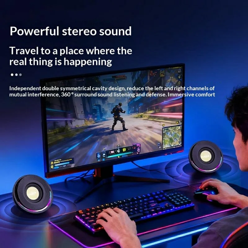 ERAZER A500 1 Pair Desktop 2.0 PC Speakers RGB Bluetooth-compatible USB Wired Computer 10W Audio Speakers (Invested By Lenovo) - Black