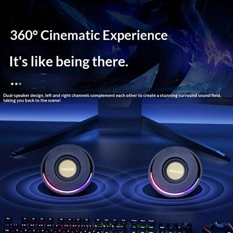 ERAZER A500 1 Pair Desktop 2.0 PC Speakers RGB Bluetooth-compatible USB Wired Computer 10W Audio Speakers (Invested By Lenovo) - Black